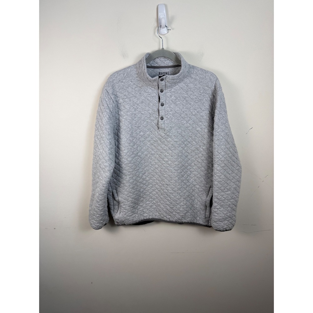 Rhone Quilted Snap Pullover Mens Large Gray Mock Neck Sweatshirt 100781